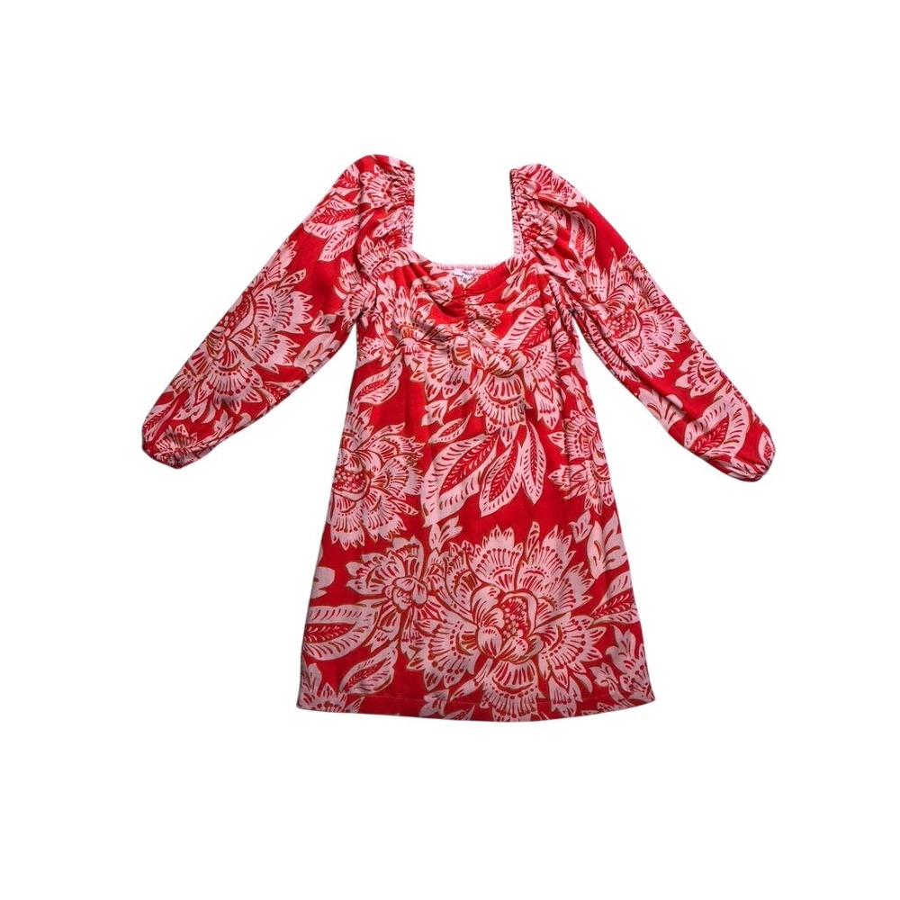 Maurices Floral Mini Dress Womens XS Red Long Sleeve Square Neck Boho